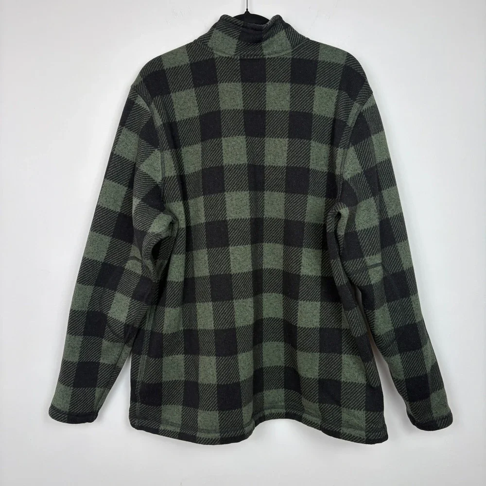 The North Face Mens 1/4 Zip Fleece Sweater XXL Green Plaid Pocket Elbow Patches